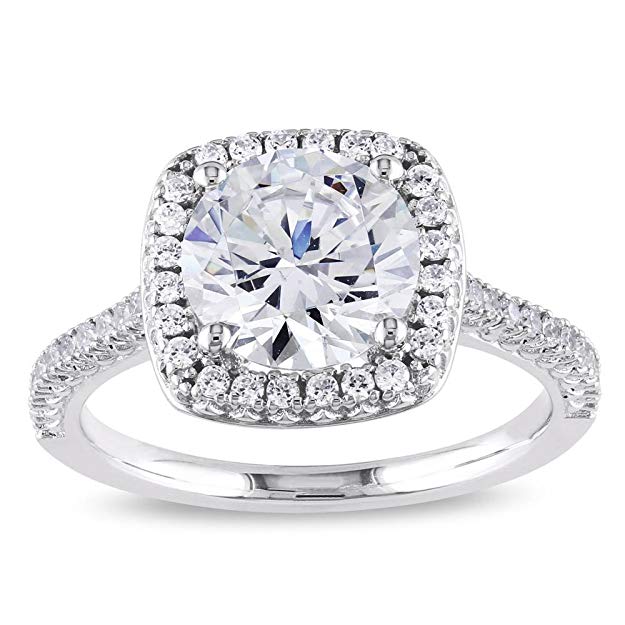 PORI JEWELERS .925 Sterling Silver Cushion Cut Halo Solitaire Engagement Ring- 2.45 Cttw Cubic Zirconia