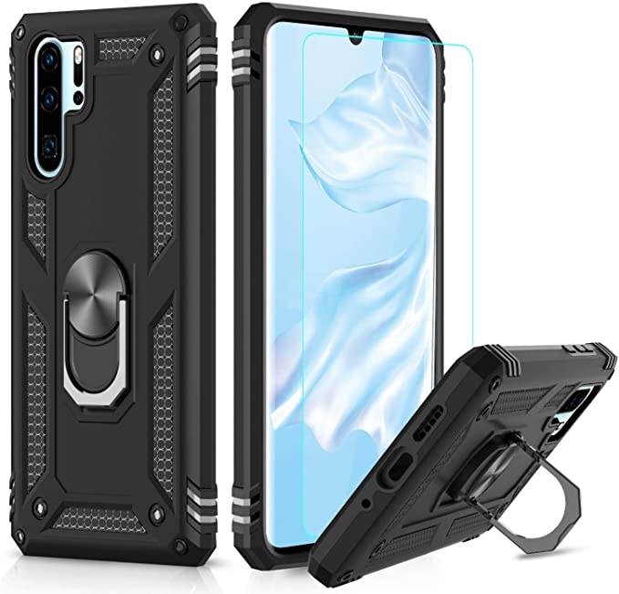 LeYi Case for Huawei P30 Pro/P30 Pro New Edition with Ring Holder,Military Grade Protective Silicone TPU Shockproof Tough Armour Hard Phone Cover and Screen Protector for Huawei P30 Pro Black