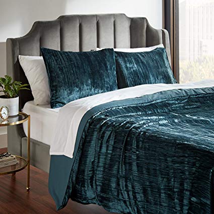 Rivet Modern Velvet Duvet Cover and Sham Set - King, Teal