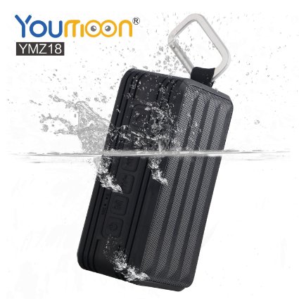 Youmoon Portable Outdoor and Shower Bluetooth CSR4.0 Speakers , IP56 Waterproof, 1800 mah Rechargeable Battery 10 Playing Hours, SD/TF Card Play, Black