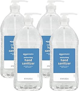 Amazon Basics Hand Sanitizer, Original Scent, Contains 62% Ethyl Alcohol, Unscented, 67.60 Fl Oz (Pack of 4) (Previously Solimo)