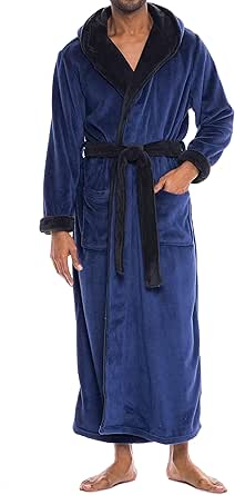 Alexander Del Rossa Mens Robe with Hood, Plush Fleece Hooded Mens Bathrobe, Big and Tall Bath Robe for Men