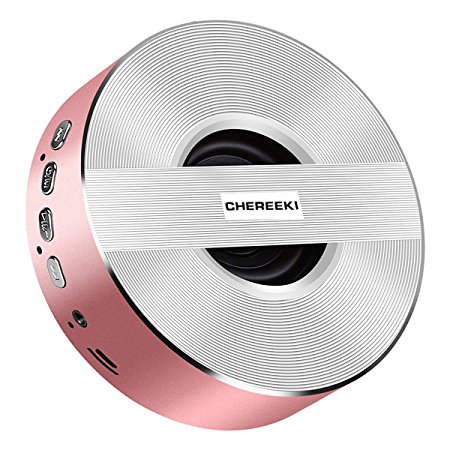 CHEREEKI Wireless Speaker Portable Bluetooth Speaker Mini Stereo Speaker Aluminum Alloy Portable Travel Outdoor Speaker Music Player with Micro SD TF Card Slot and AUX (Rose Gold)