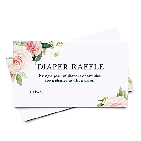 Bliss Collections Diaper Raffle Tickets for Baby Shower, Boho Floral Game Insert, Pink Flower Design, Girl, 50 Pack