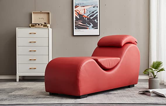 Kingway Yoga, Stretching, Relaxation Modern Faux Leather Living Room Curved Chaise Lounge, Large, RED
