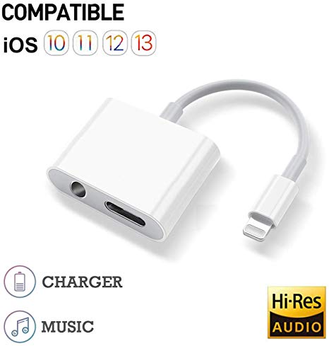 NiceFuse Headphone Jack Adapter for iPhone, 3.5mm Headphone Adapter Charger Cable for iPhone X/Xs Max/XR / 8/8 Plus Audio Splitter Accessory Supports The Latest iOS System（White）