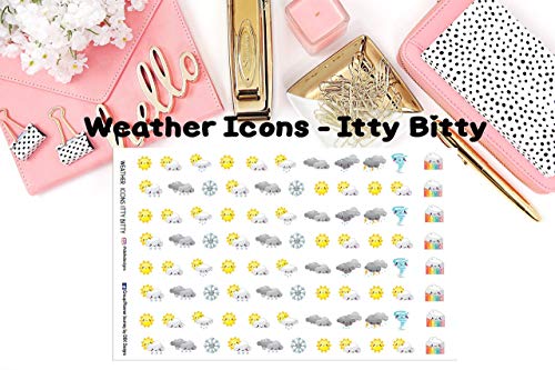 Weather Icons Itty Bitty, Planner Calendar Stickers, 2 sheets on matte sticker paper kiss cut, just peel and stick.
