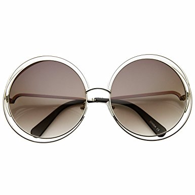 zeroUV - Women's Oversized Full Metal Wire Frame Glamour Round Sunglasses