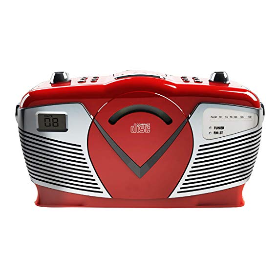 Sylvania Portable CD Boombox with AM/FM Radio, Retro Style, Red