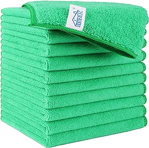 HOMEXCEL Microfiber Cleaning Cloth, 12 Pack Green Premium Microfiber Towels for Cars, Lint Free, Scratch-Free, Highly Absorbent, Reusable Cleaning Rags for Car, Household, Kitchen, 11.5"X11.5"