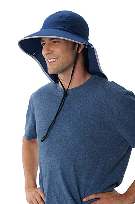 Sun Protection Zone Unisex Lightweight Adjustable Outdoor Floppy Sun Hat (100 SPF, UPF 50 ) - Navy with Silver Trim