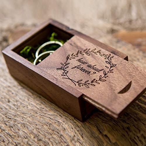 How about forever? Walnut Ring Box with moss filling for Proposals & Engagements - Small Wedding Ring Bearer Box Photo Prop