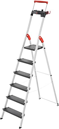 Hailo TopLine L100 8050-307 Aluminium Safety Stepladder with Multifunctional Shell, Safety Holder, Platform Lock and 130 mm Extra-Deep Steps, Black, 8050-607