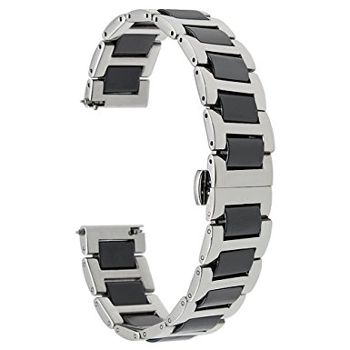 TRUMiRR 22mm Ceramic Watch Band Quick Release Strap All Links Removable for Samsung Gear S3 Classic/Frontier,Gear 2 R380 R381 R382,Moto 360 2 46mm,Asus ZenWatch 1 2 Men,Pebble Time,LG Urbane W150