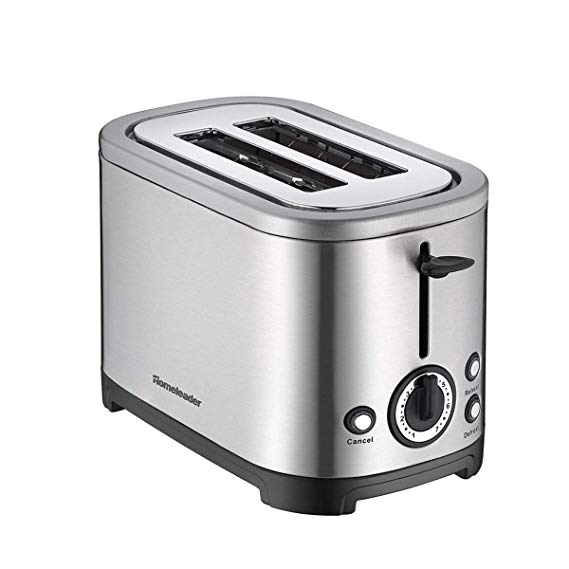 Homeleader Toaster with 2 Slices of Bread, Stainless Steel Double-Slot Toaster, 7 Levels of Tanning, Removable Crumb Tray, 700W, Silver