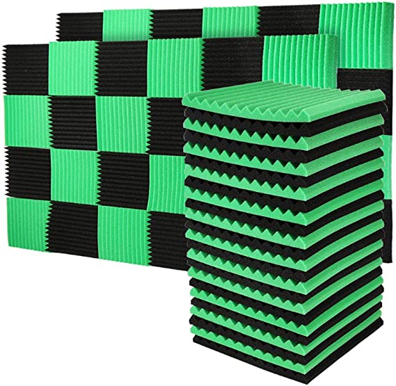 50 Pack Black&Green Acoustic Panels Soundproof Foam for Walls Sound Absorbing Panels Soundproofing Panels Wedge for Home Studio Ceiling, 1" X 12" X 12", Black