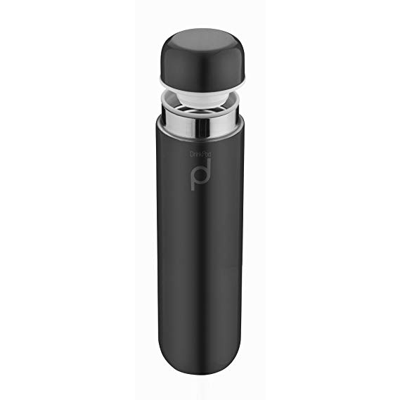 Grunwerg Vacuum Insulated Leak Proof Drinkpod Capsule Flask, Stainless Steel, Black, 300ml