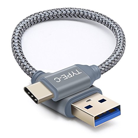 COOYA USB 3.0 Type C Cable,1Ft Fast Charging Durable Cable,Nylon Braided Hi-Speed Charger Cord for Galaxy S8,S8 ,Note 8,New MacBook,LG V30 V20 G6,Google Pixel,Nintendo Switch and More (1Feet Grey)