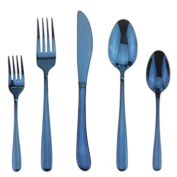 Flatware Set,20 Pieces BLUE Silverware Set, 18/10 Stainless Steel Dinnerware Mirror Polished - Service for 4 (20-PIECE SET)