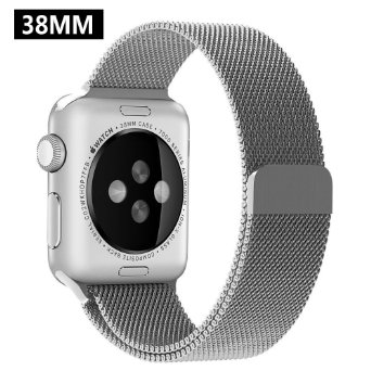 OULUOQI Apple Watch Band Milanese Loop Strap Magnetic Closure Stainless Steel Silver 38mm