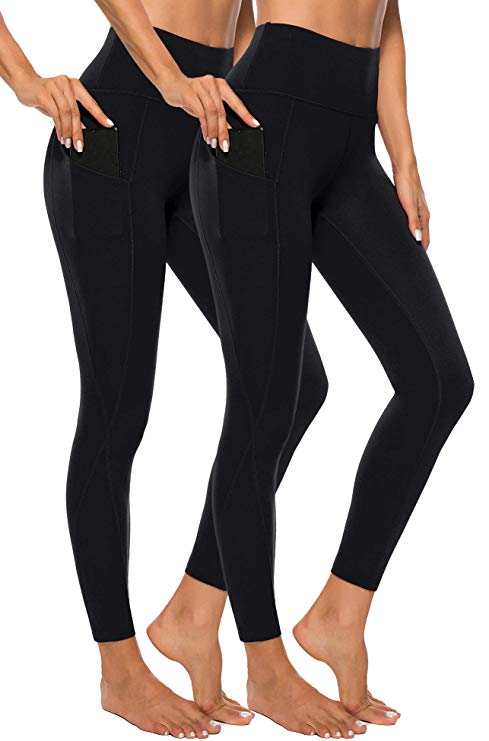 AUU High Waist Yoga Capris Leggings Yoga Pants Workout Running 4 Way Stretch Yoga Pants w/Pocket