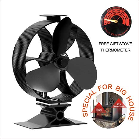 CRSURE Fireplace Fan Special for Big House－Newest Generation V Model Stove Fan 3-Blade － Large Airflow 50% Fuel Cost Saving Wood Stove Fan with Free Stove Thermometer for Wood/Log Burner/Fireplace