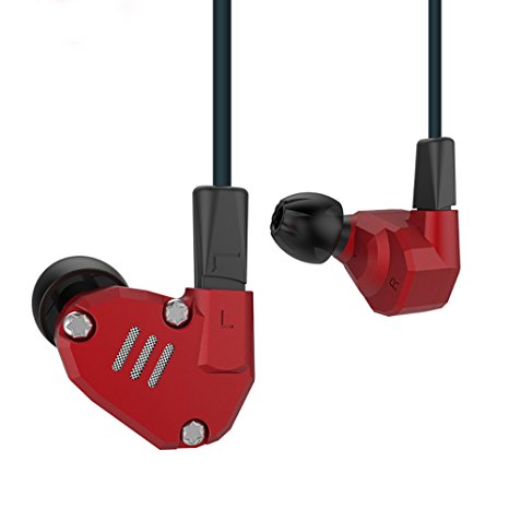 Quad Driver Headphones,ERJIGO KZ ZS6 High Fidelity Extra Bass Earbuds without Microphone,with Detachable Cable (Red)