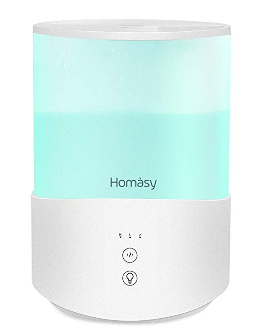 Homasy Cool Mist Humidifier, 2.5L Essential Oil Diffuser with 7-Color Mood Lights, Top Fill Humidifier for Bedroom, Air Humidifier with Adjustable Mist Output, Sleep Mode, Auto Shut Off