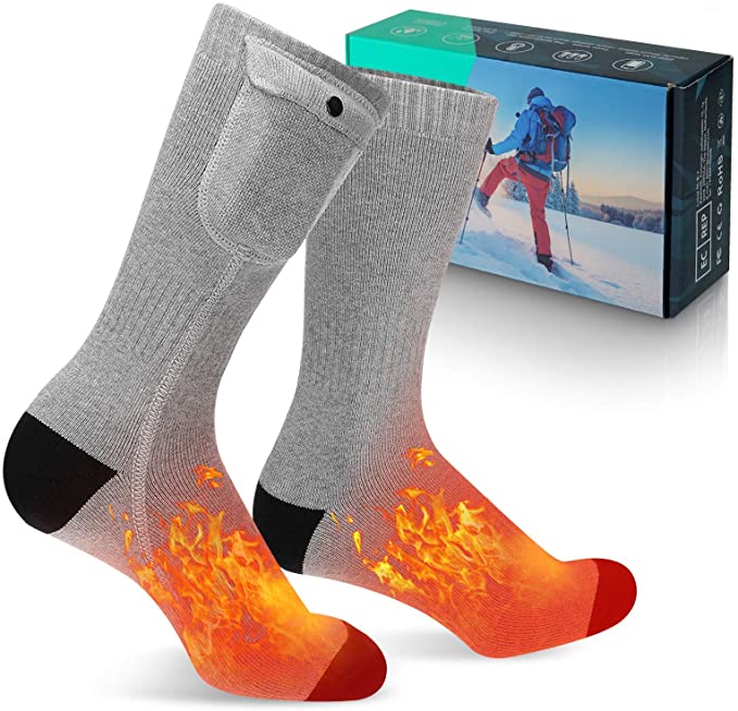 MECO Heated Socks Heating Socks for Men Women 3.7V 4000mAh Battery Powered, 3 Heating Settings Rechargeable Electric Heated Socks, Winter Warm Socks for Skiing Camping Running Fishing