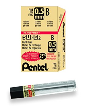 Pentel Super Hi-Polymer Lead Refill, 0.5mm, Fine, B, 144 Pieces of Lead (C505-B)