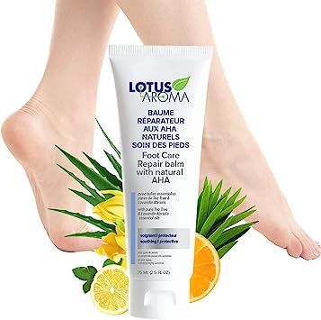 Lotus Aroma Foot Care Repair Balm w/ AHA | Made in Canada | Foot Cream for Dry Skin Cracked Feet |100% Natural Non-Toxic Feet Care Formula