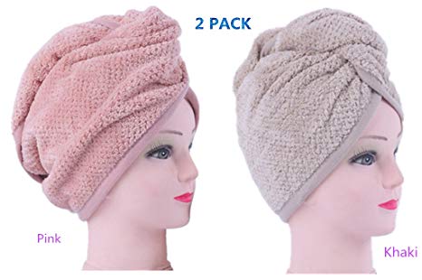 (2pack) IvyMei Microfiber Hair Towel,Pineapple Hair, Large Shower Caps,Quick Dry Hair Towel Wrap Turban,Sleep Hair Cap,Fleece Fluffy Soft Absorbent Head Towel(pink khaki)