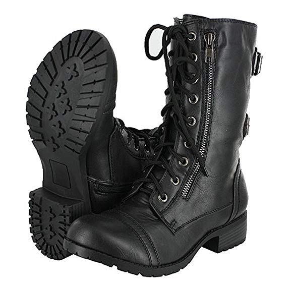 Top Moda Pack-72 Black Military Lace up Mid Calf Combat Boot