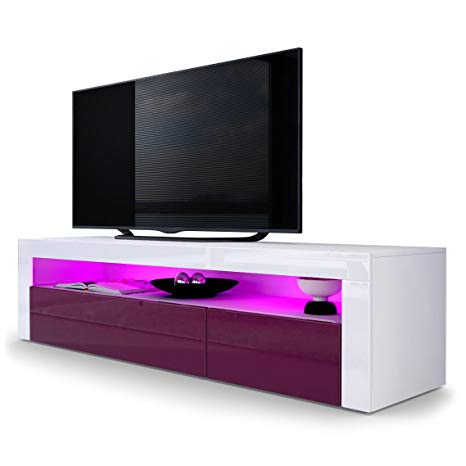 Vladon TV Stand Unit Valencia, Carcass in White matt/Front in Raspberry High Gloss a frame in White High Gloss