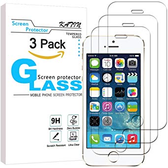 [3-Pack] iPhone SE Screen Protector, iPhone 5S Screen Protector - KATIN For Apple iPhone SE / 5S / 5 / 5C Tempered Glass Bubble free 9H Hardness with Lifetime Replacement Warranty