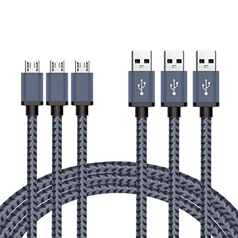 Micro USB Cable 3-Pack, BeneStellar Premium Nylon Braided USB 2.0 A Male to Micro B Sync Cables for Samsung Galaxy, HTC, Nexus, Motorola, Nokia, Android and More