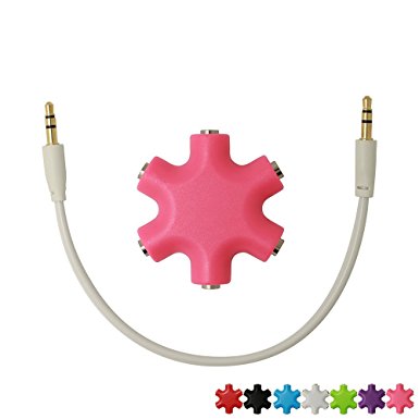 SEGMOI Snowflakes Shape 6-way 3.5mm Stereo Audio Headset Hub Splitter Up to 5 Headphones For iPhone 4 4S 5 5S 6 6Plus iPad iPod Touch Mp3 Mp4 Samsung HTC Blackberry LG Huawei Xiaomi (Pink)