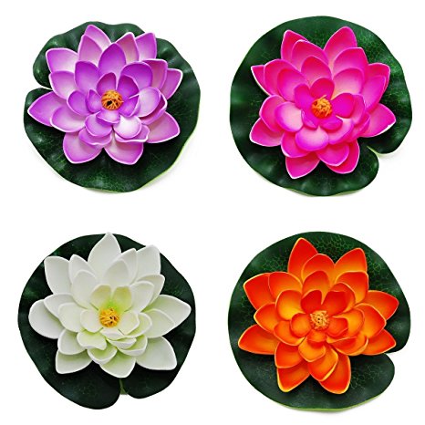 CNZ Medium Floating Pond Decor Water Lily/Lotus Foam Flower, Set of 4