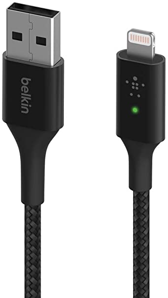 Belkin Smart LED Charging Cable USB to Lightning 4ft/1.2m (See Your Charging Status at a Glance) for iPhone, AirPods and iPad, MFi-Certified, Black, CAA007bt