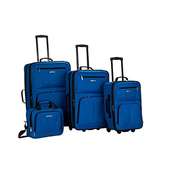 Rockland Luggage Skate Wheels 4 Piece Luggage Set, Blue