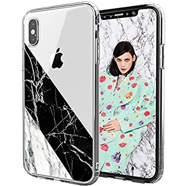 iPhone X Case, iPhone X Case Clear, MOSNOVO Half Black and White Marble Pattern Clear Design Printed Transparent Plastic Hard Back Case with Soft TPU Bumper Case Cover for Apple iPhone X