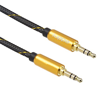 Juppa® Premium Gold 3.5mm Stereo Audio Auxiliary AUX (3 Meter / 9.8 Feet) Cable with 24k Gold Plated Connectors, Ultra Strong Tangle-Free Nylon Braided Cable for Speakers, Headphones, Music Players, iPods, iPhones, Smartphones, Tablets, Home, Car Stereos and more – Available in Various Lengths