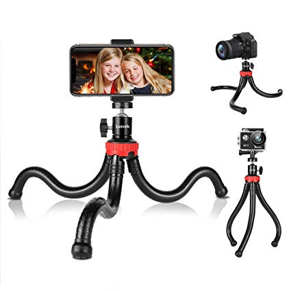 Phone Tripod,LUSVEK Flexible and Adjustable Camera Tripod with Universal Clip for iPhone, Android Phone, Camera and Gopro