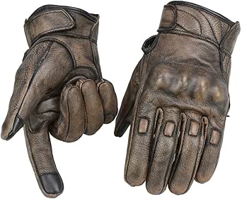 Milwaukee Leather MG7514 Men's Brown Leather with Gel Palm Motorcycle Gloves W/Protective Knuckle