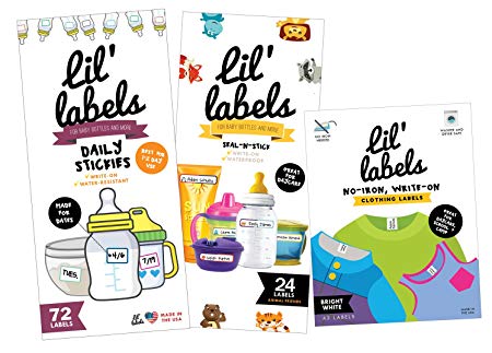 Daycare MEGA Pack - Write On Kids Name Labels, Waterproof (Animal Baby Bottle Labels/Plain Clothing Labels/Date Labels)