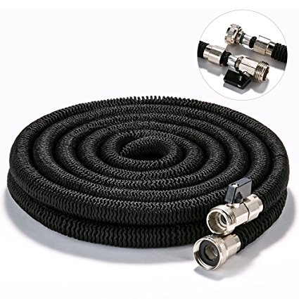 Prevent Corrosion Expandable Garden Hose - 50ft Black Contracting Expanding Hose Pro Nickel Plated Brass Fittings Heavy Duty Premium Collapsible Garden Water Hose