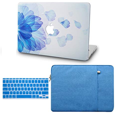 KEC Laptop Case for MacBook Pro 13" (2019/2018/2017/2016, with/without Touch Bar) w/ Keyboard Cover   Sleeve Plastic Hard Shell Case A1706/A1708/A1989 3 in 1 Bundle (Blue Flower)