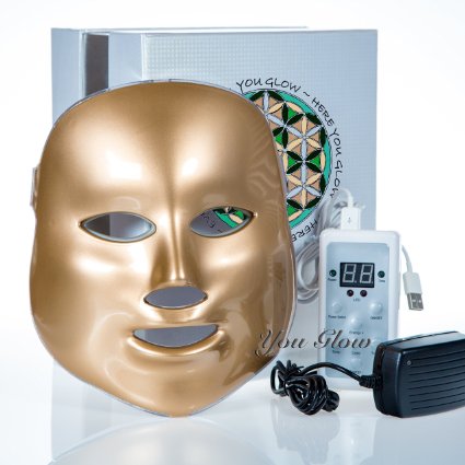 LED Photon Therapy Light Treatment Facial Skin Care Mask Red Green Blue Phototherapy - Gold