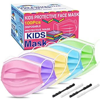 Disposable Kids Face Masks, 100PCS Child Face Mask with Adjustable Mask Extender 3-Layer Multicolored Face Mask for Children