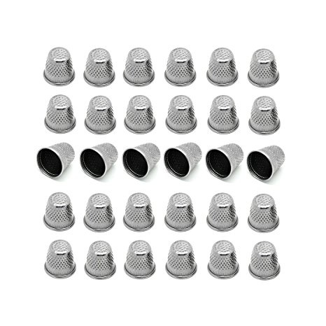 LGEGE 30PCs silver toned Vintage DIY Crafts Metal Sewing Thimbles, Sewing Thimble (Size (Approx):19mm x 18mm)